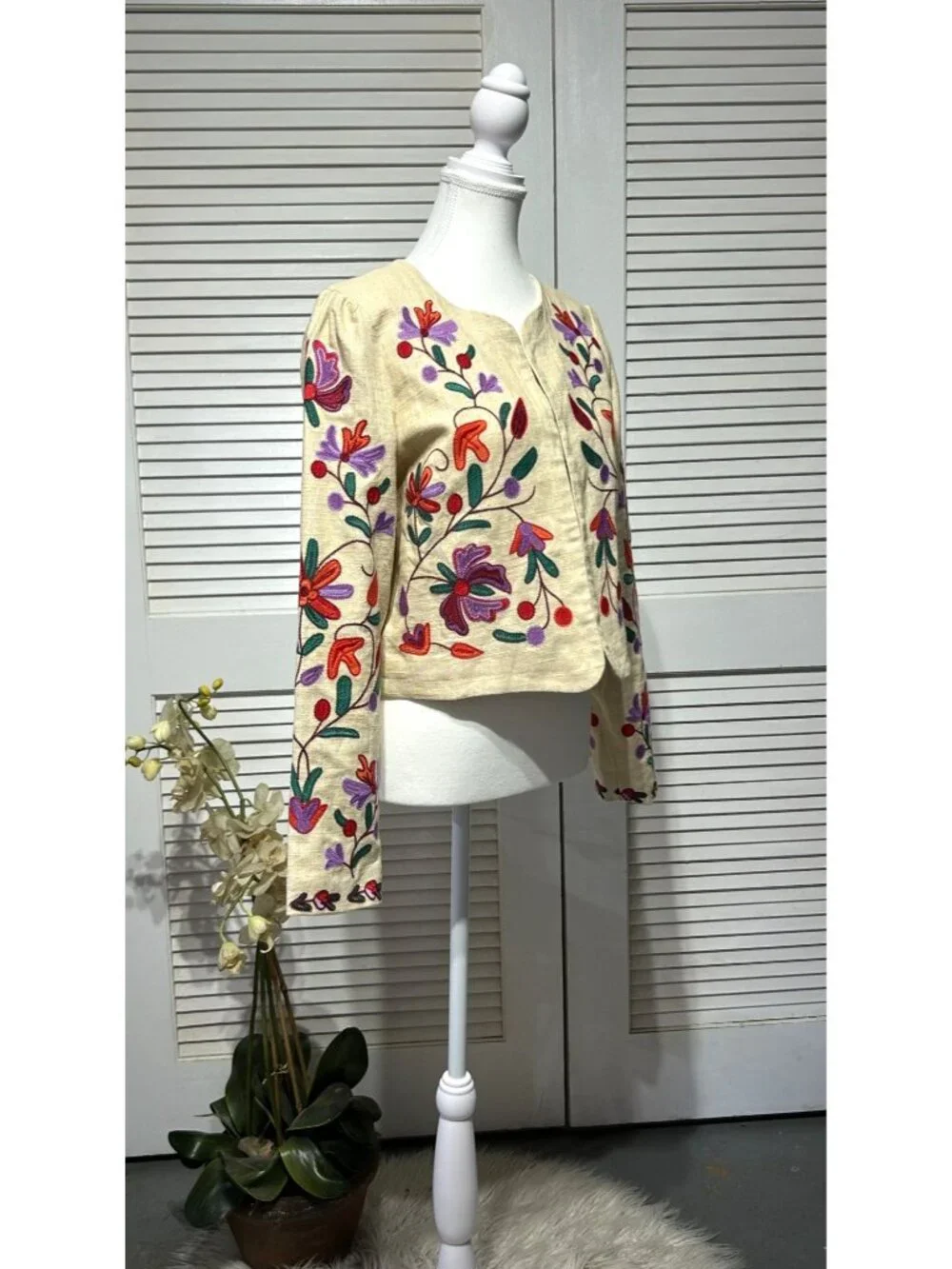 NWT Anthropologie Women's Floral Embroidered Dolan Linen Jacket Size S 3235 - Picture 4 of 16